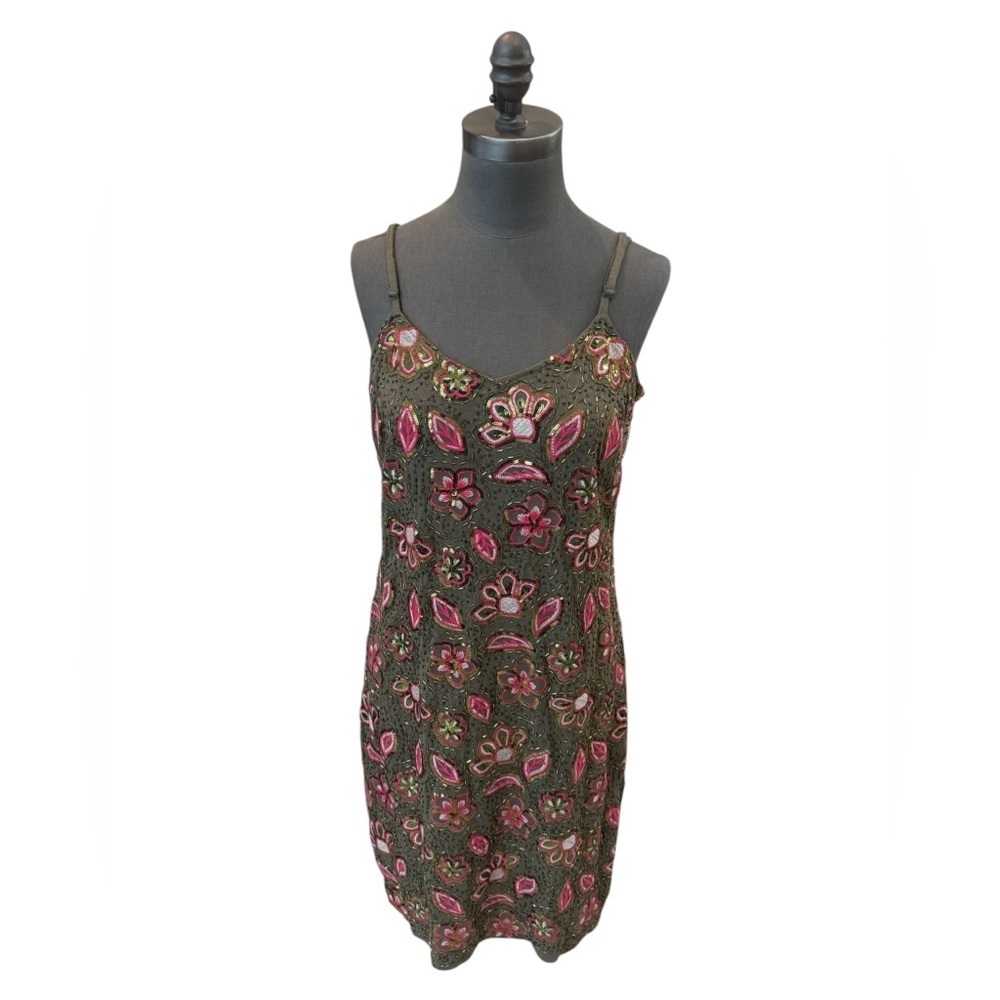 INC Floral Embroidered Beaded Pima Cotton Dress Large